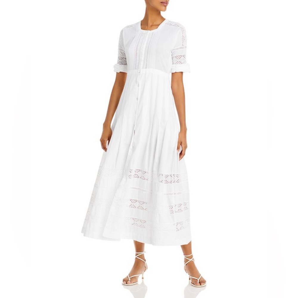 NWT LOVESHACKFANCY Edie Dress White Cotton Button Up Lace Maxi Shirt Dress